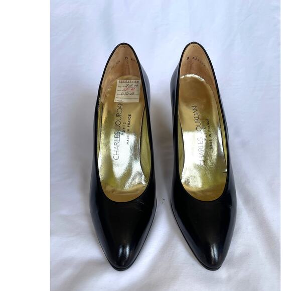 Vintage 1980s Charles Jourdan Leather & Gold Sculpted High Heels Pumps Shoes 6.5 - Picture 2 of 5